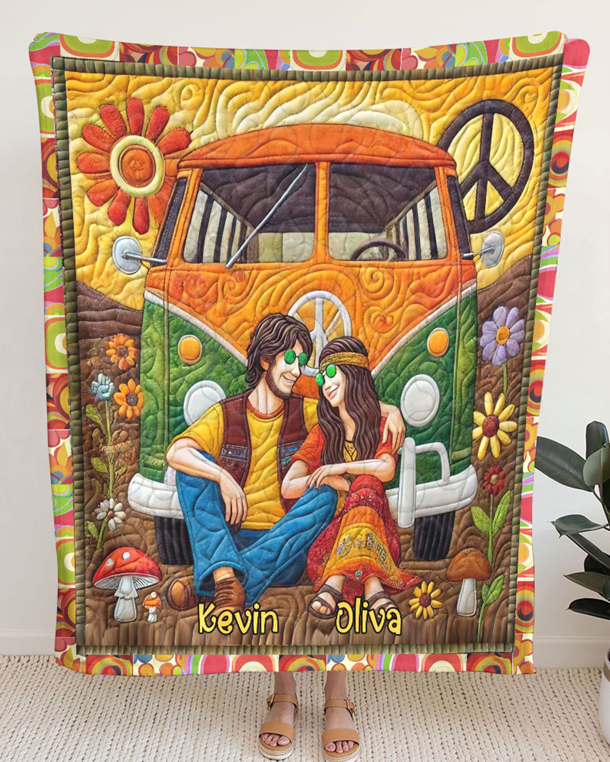 PERSONALIZED HIPPIE COUPLE FLEECE BLANKET - YHLN13022254