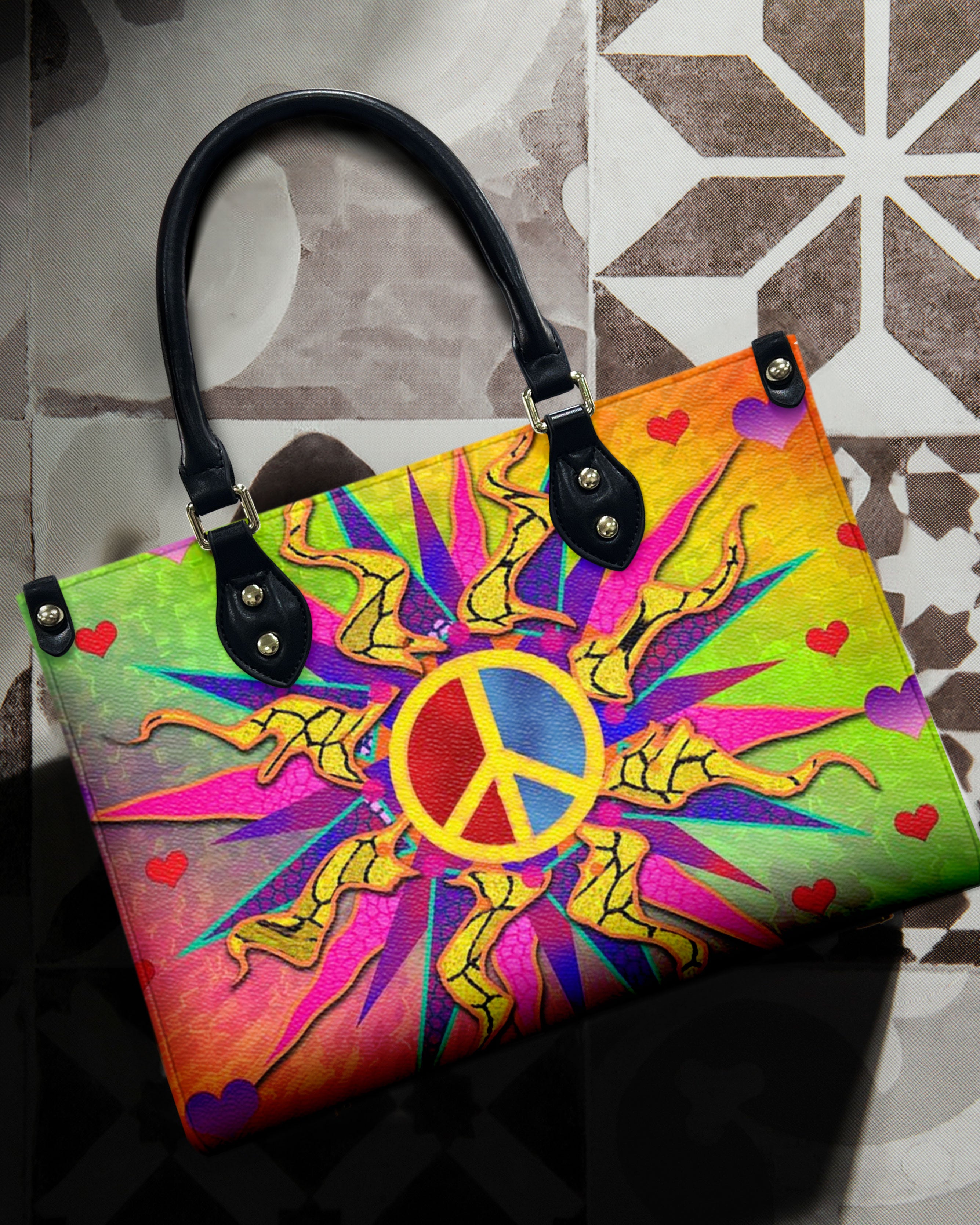 COLORFUL PEACE SYMBOL LEATHER HANDBAG - YHLT2111244