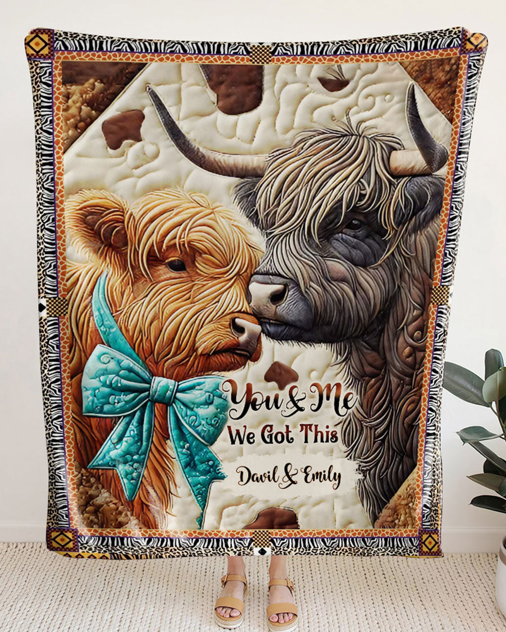 PERSONALIZED COUPLE COW FLEECE BLANKET - YHHN1401254