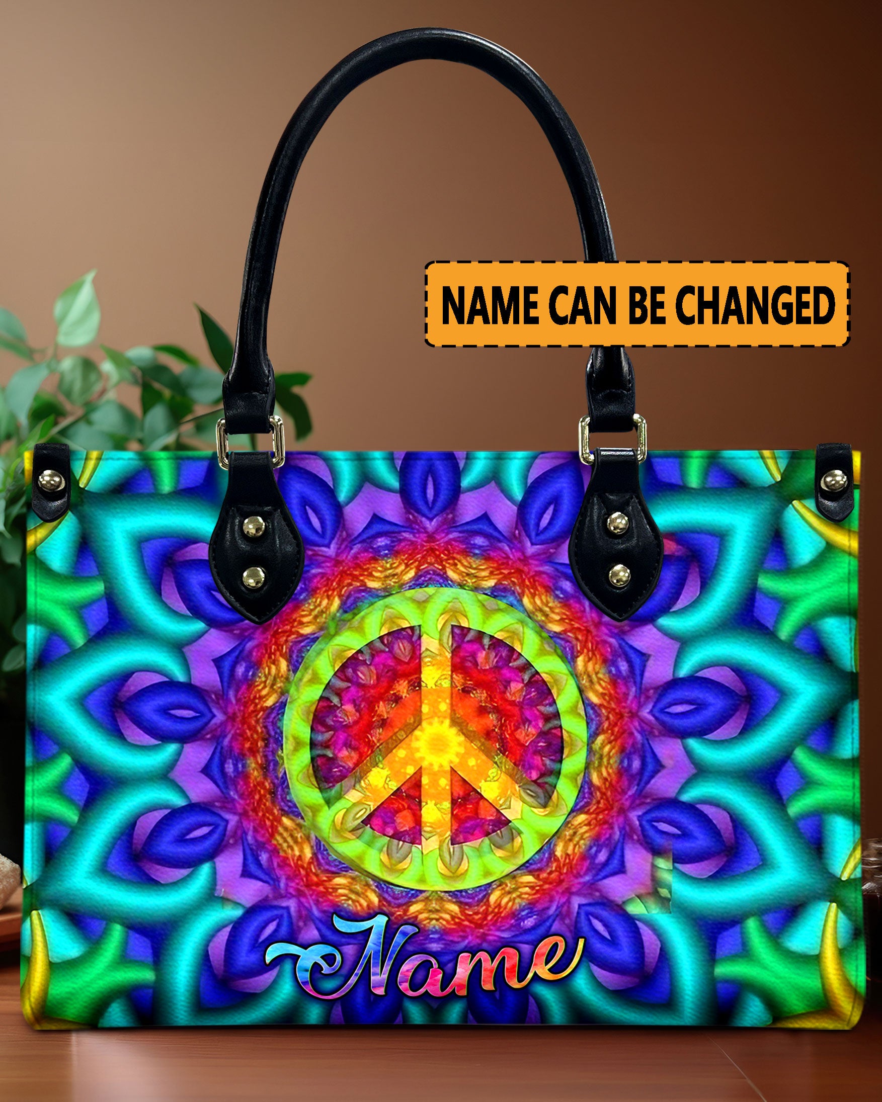 PSYCHEDELIC PEACE HIPPIE LEATHER HANDBAG - YHLN2811244