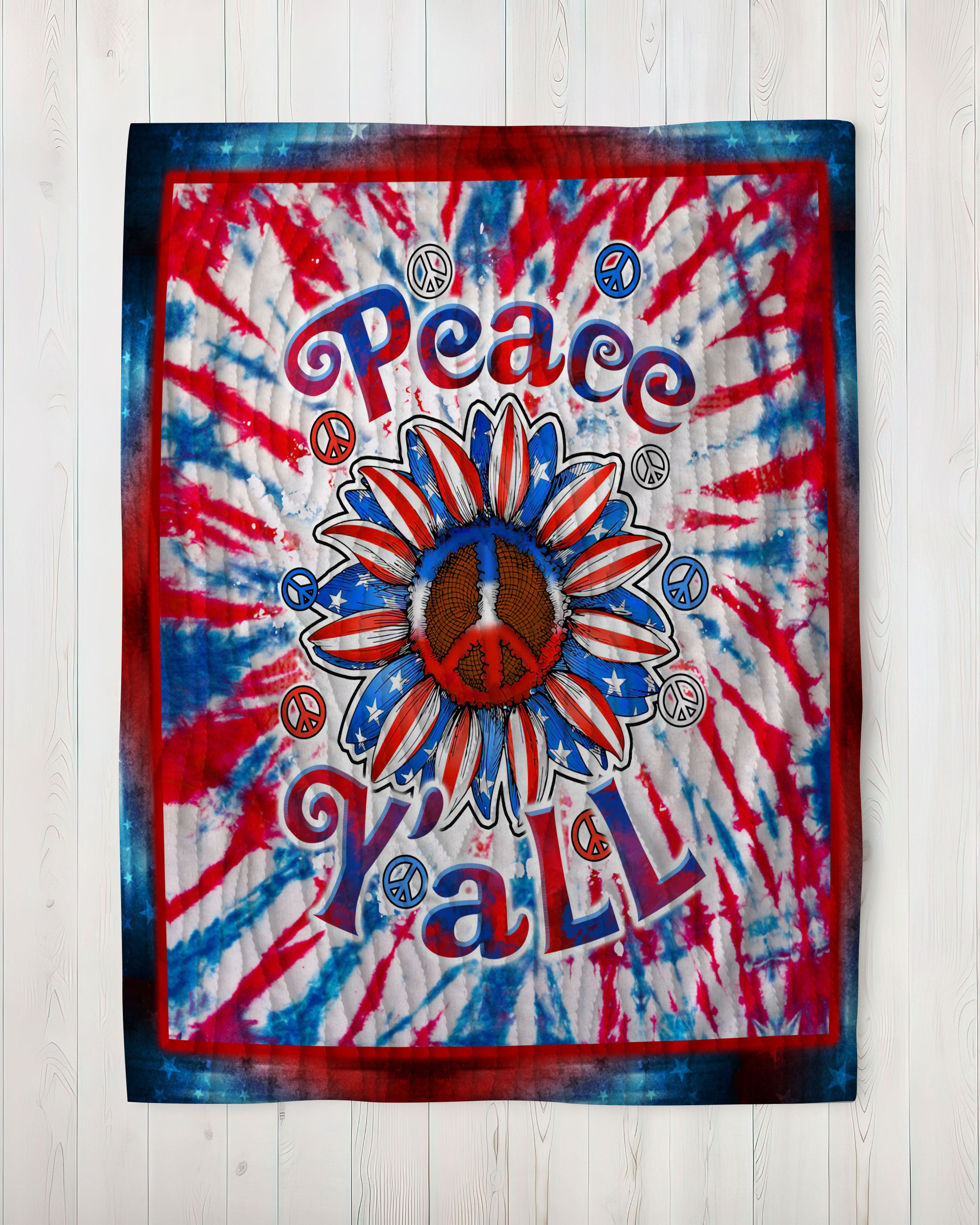 PERSONALIZED PEACE Y'ALL SUNFLOWER AMERICA TIE DYE FLEECE BLANKET  - TLTW2102253