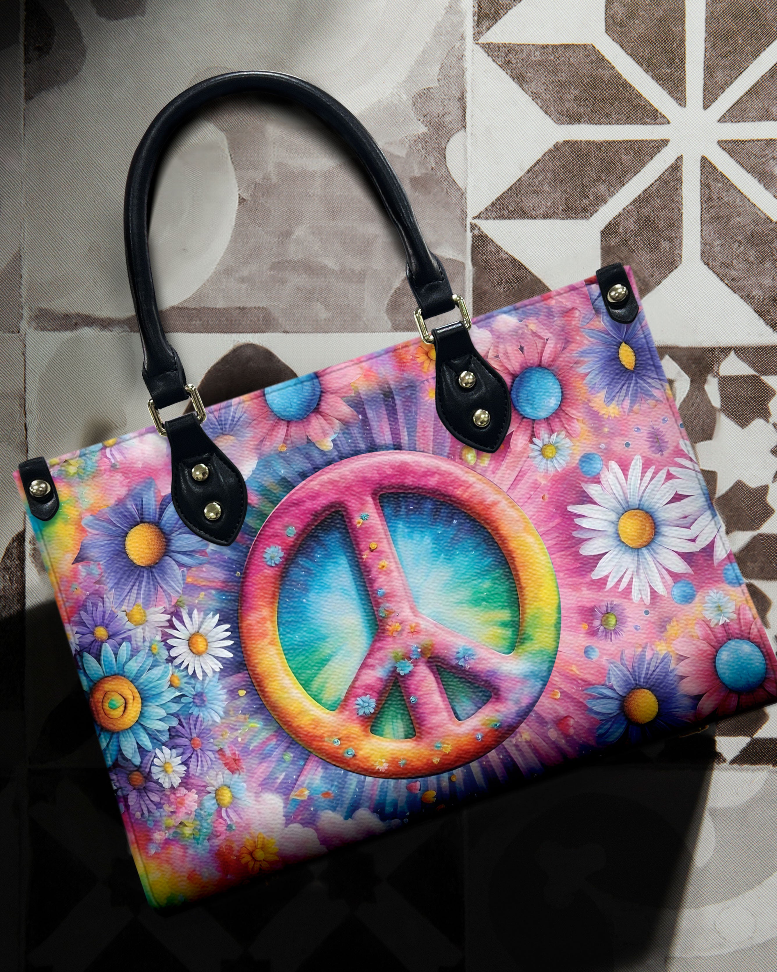 COLORFUL PEACE FLOWER LEATHER HANDBAG - YHLT0512244