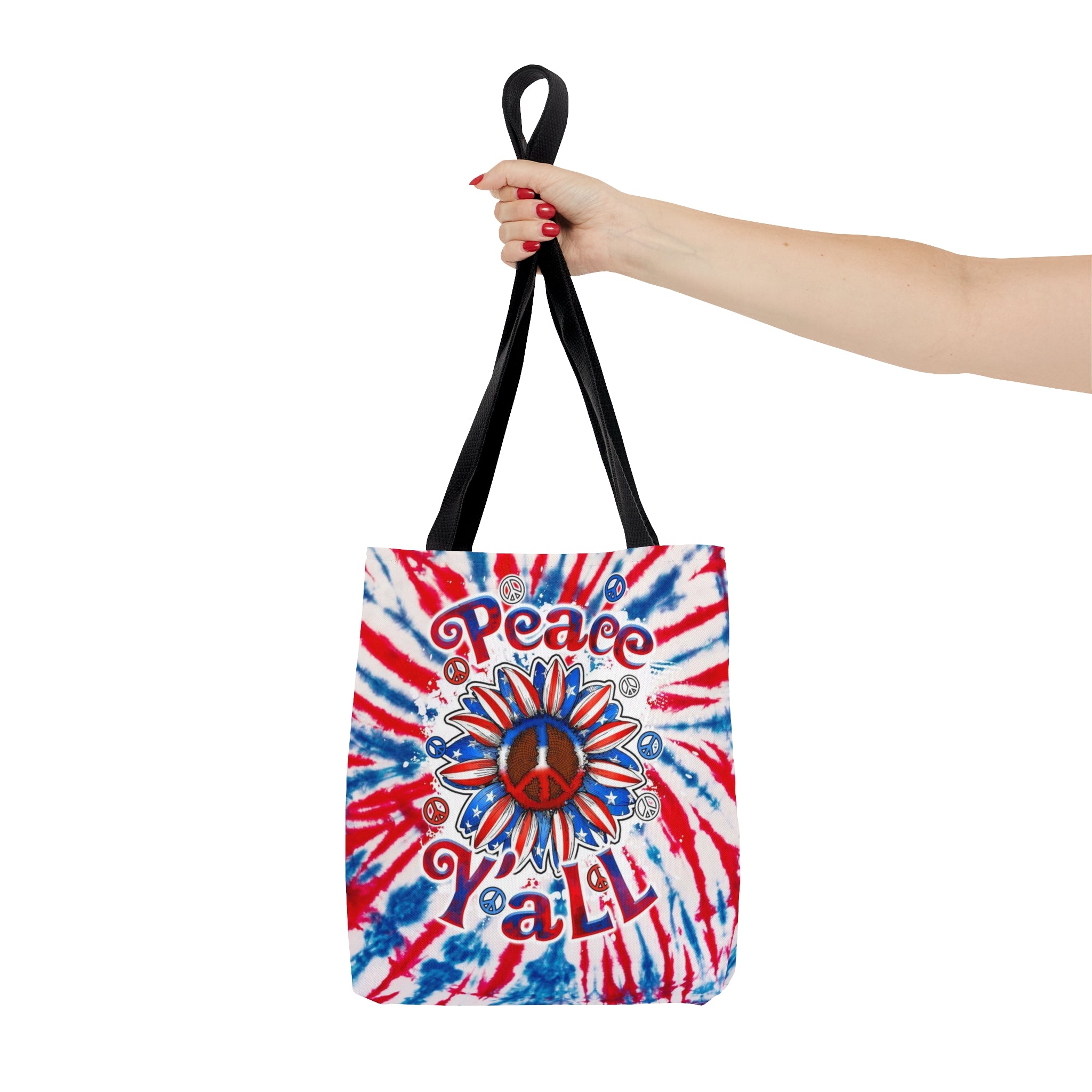PEACE Y'ALL SUNFLOWER AMERICA TIE DYE TOTE BAG - TLTW2306238