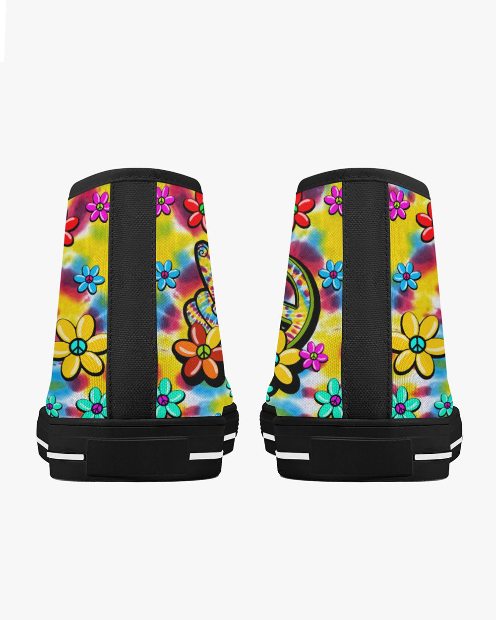 HIPPIE PEACE LOVE FLOWERS TIE DYE HIGH TOP CANVAS SHOES - TY0406245