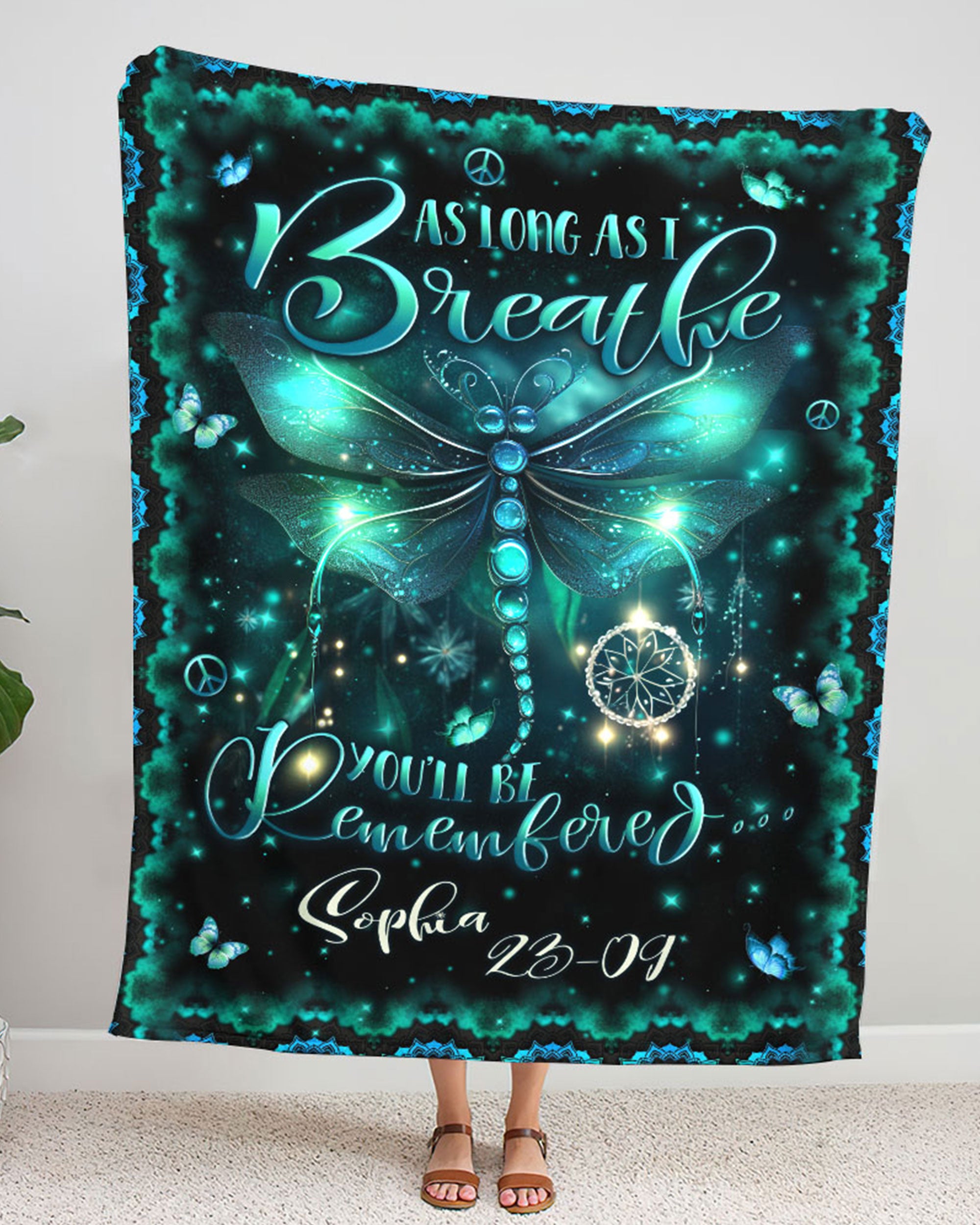 PERSONALIZED YOU'LL BE REMEMBERED DRAGONFLY FLEECE BLANKET - YHLN0602252