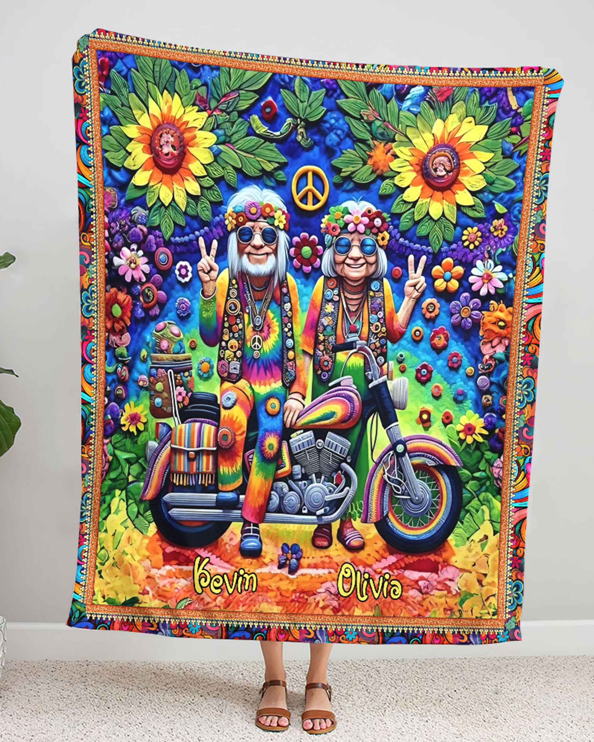 PERSONALIZED HIPPIE COUPLE FLEECE BLANKET - YHLN1202254