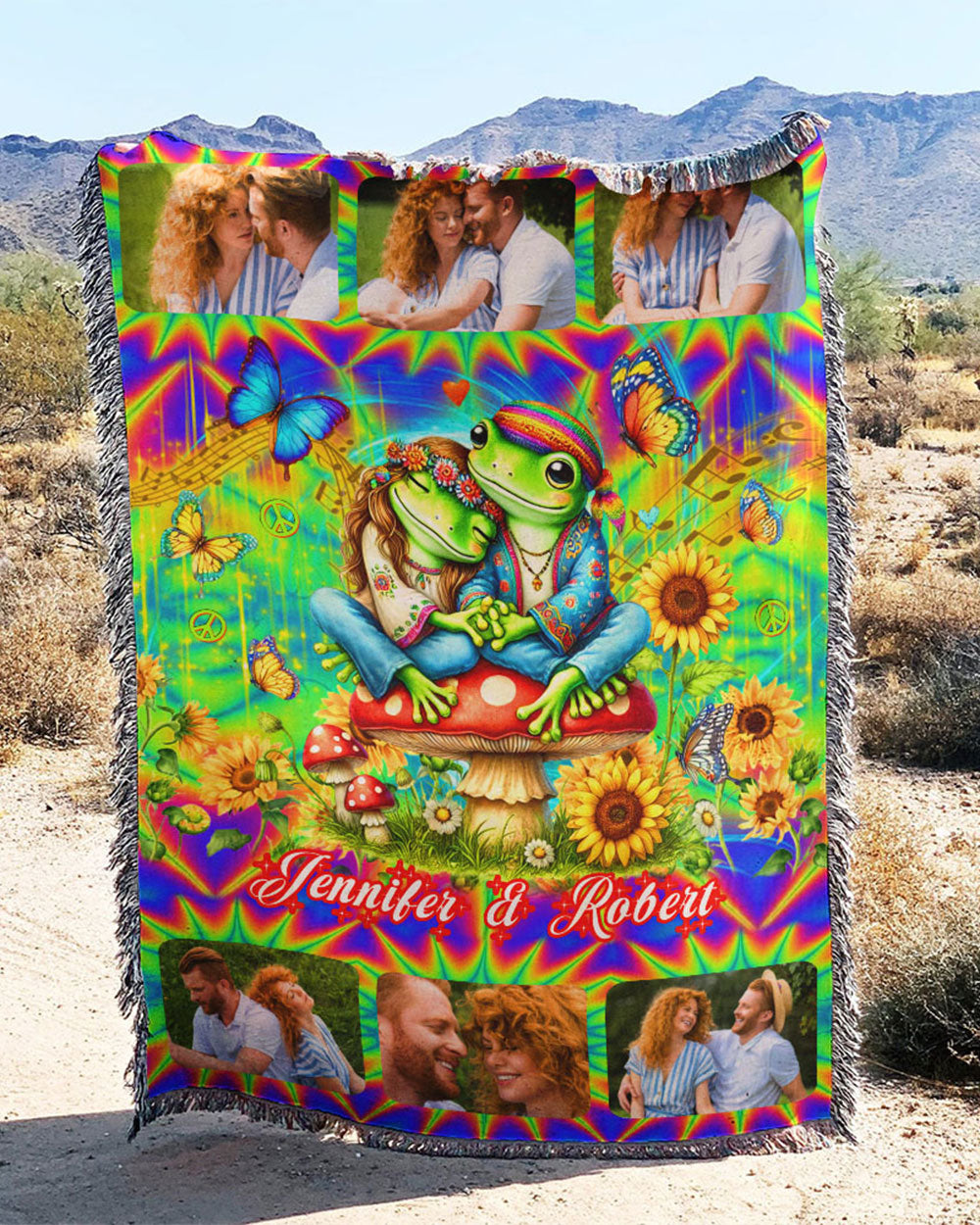 PERSONALIZED HIPPIE FROG COUPLE FLEECE BLANKET - YHDU0701253