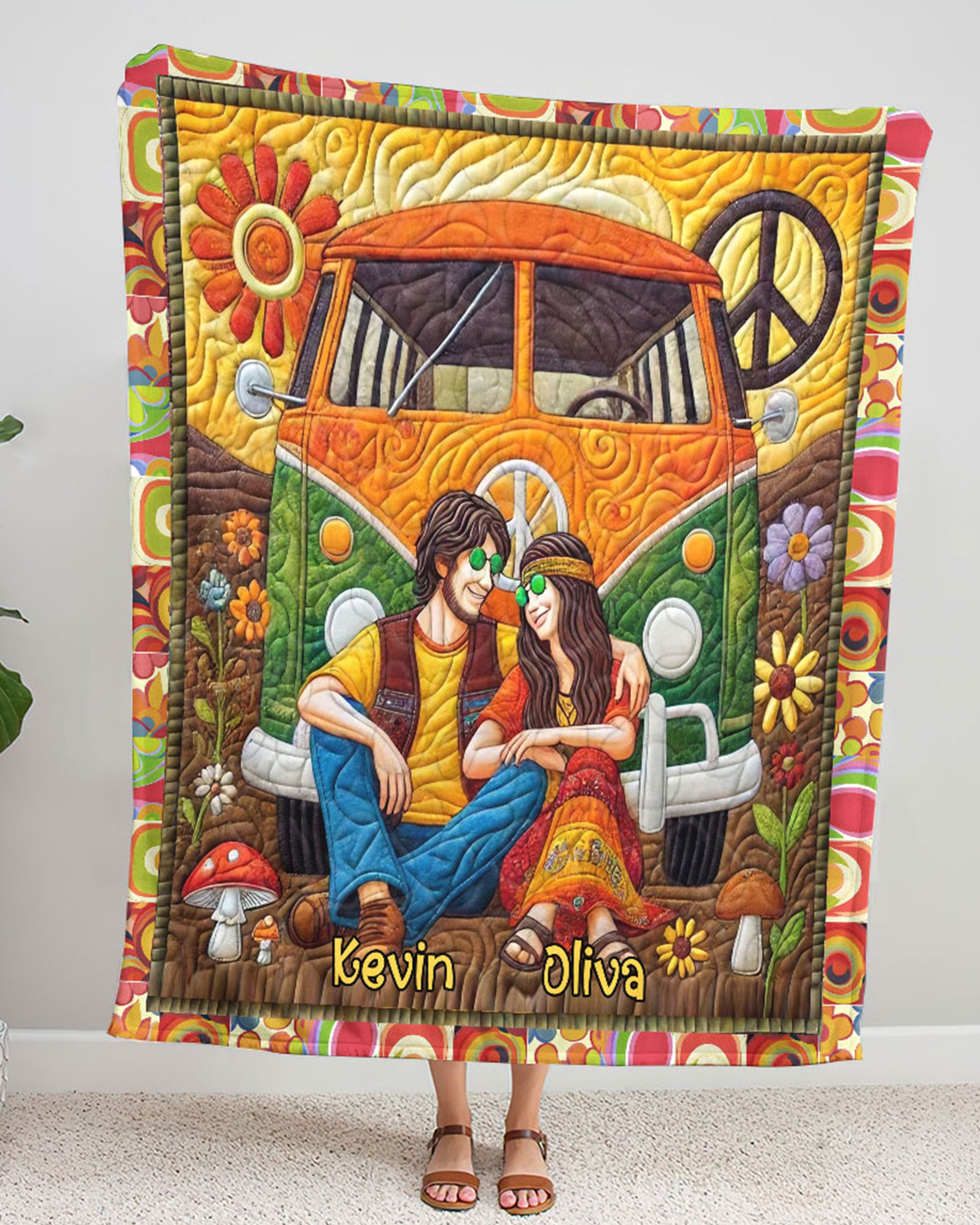 PERSONALIZED HIPPIE COUPLE FLEECE BLANKET - YHLN13022254