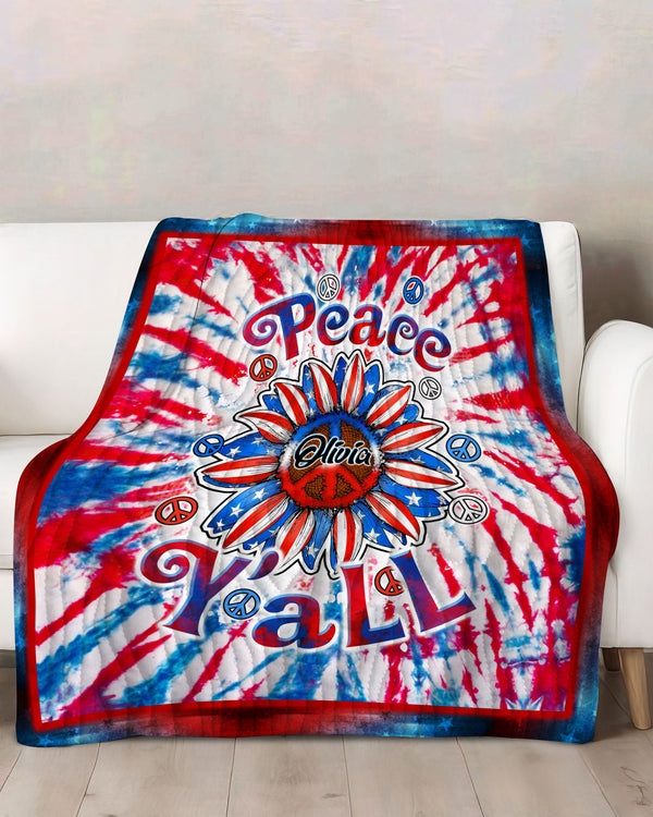 PERSONALIZED PEACE Y'ALL SUNFLOWER AMERICA TIE DYE FLEECE BLANKET  - TLTW2102253