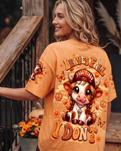 LEAVES FALL I DON'T HIGHLAND COW AUTUMN ALL OVER PRINT - TLTW2707264