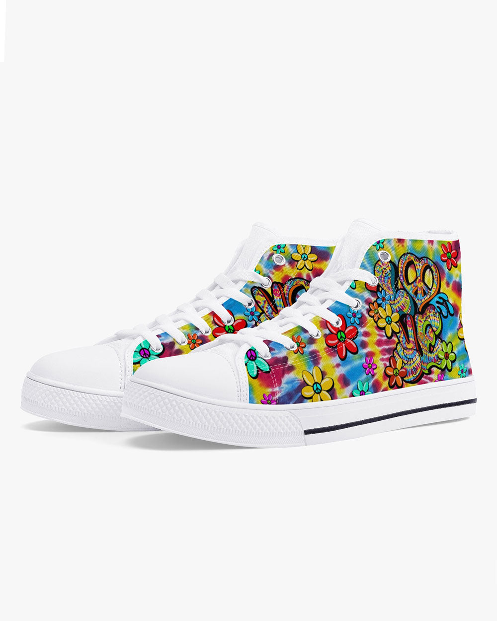 HIPPIE PEACE LOVE FLOWERS TIE DYE HIGH TOP CANVAS SHOES - TY0406245