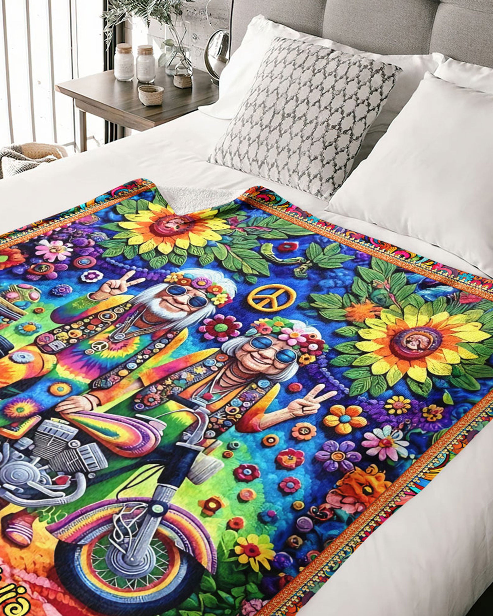 PERSONALIZED HIPPIE COUPLE FLEECE BLANKET - YHLN1202254