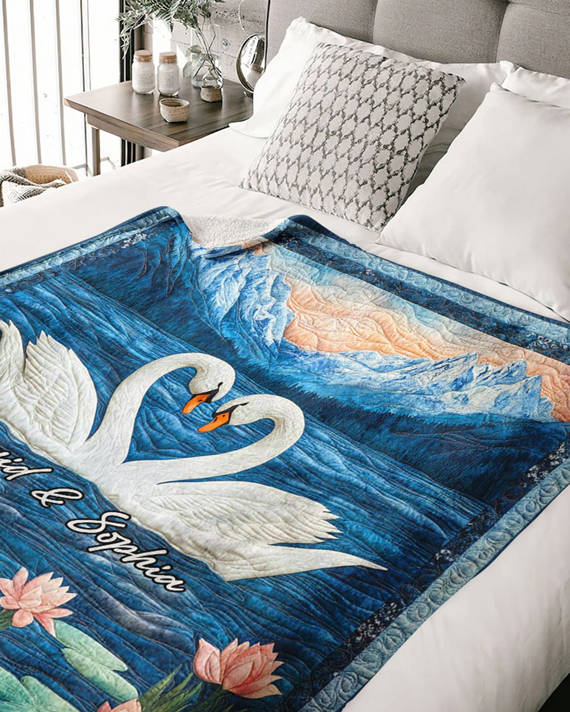 PERSONALIZED COUPLE SWAN FLEECE BLANKET - YHLN2702254