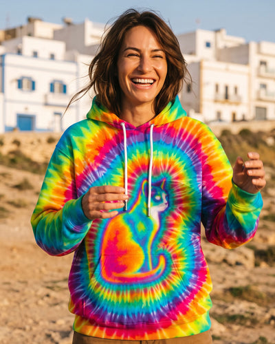 PSYCHEDELIC CAT RAINBOW SWIRL ALL OVER PRINT - TLTW1709267