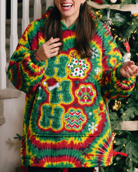 HO HO HO PAW PRINT CHRISTMAS BURST SHERPA BLANKET HOODIE - TLTW2010262