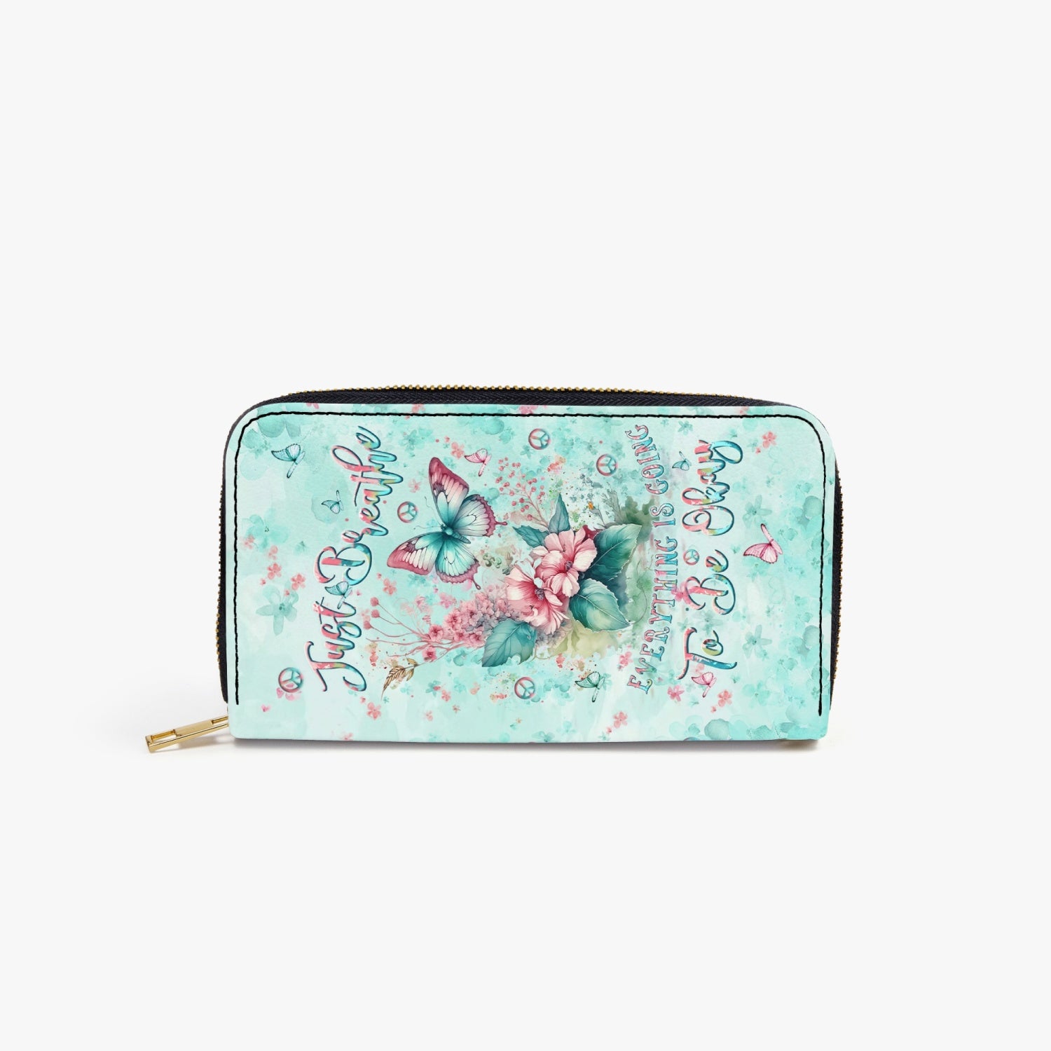 JUST BREATHE BUTTERFLY ZIPPER LEATHER WALLET - YHLT0907246