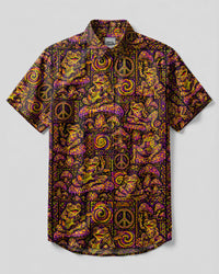 NEON PSYCHEDELIC FROG PATCHWORK BUTTON-DOWN COLLAR SHIRT - TLTW2008266