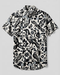 RAVEN CELESTIAL GEOMETRIC TRIBAL BUTTON-DOWN COLLAR SHIRT  - TLTW2909268