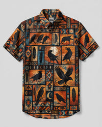 RAVEN MOONLIGHT TRIBAL PATCHWORK BUTTON-DOWN COLLAR SHIRT  - TLNO2909263