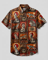 MYSTICAL TRIBAL WOLF PATCHWORK BUTTON-DOWN COLLAR SHIRT - TLTW2108265