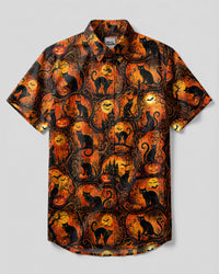 BLACK CAT HALLOWEEN PATCHWORK BUTTON-DOWN COLLAR SHIRT  - TLTW0309265