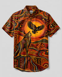 HOWLING WOLF & RAVEN BOHO BUTTON-DOWN COLLAR SHIRT - TLTW1809265