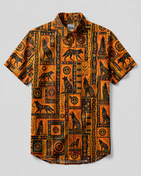 TRIBAL VINTAGE WOLF  PATCHWORK BUTTON-DOWN COLLAR SHIRT  - TLHG2508262