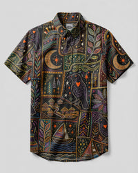 MYSTIC RAVEN TAPESTRY PATCHWORK BUTTON-DOWN COLLAR SHIRT - TYLN2108265