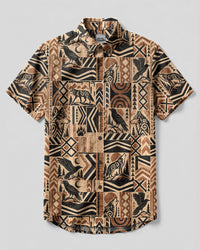 TRIBAL WOLF AND RAVEN PATCHWORK BUTTON-DOWN COLLAR SHIRT - TLHG0909262