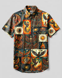 CELESTIAL PHOENIX PATCHWORK BUTTON-DOWN COLLAR SHIRT - TYLN1509269