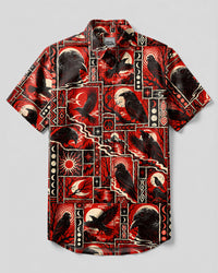 MYSTICAL RAVEN WOODCUT COLLAGE BUTTON-DOWN COLLAR SHIRT  - TLTW0510262