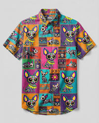 COLORFUL CALAVERA CHIHUAHUA DOG PATCHWORK BUTTON-DOWN COLLAR SHIRT  - TLTW0409262