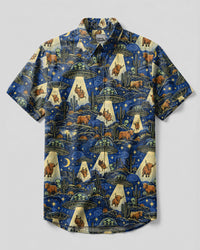 UFO HIGHLAND COW GALAXY BUTTON-DOWN COLLAR SHIRT - TLTW2210262