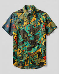 CELESTIAL MYSTIC RAVEN GRID BUTTON-DOWN COLLAR SHIRT - TYLN1609263