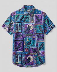 CELESTIAL RAVEN BOHO PATCHWORK BUTTON-DOWN COLLAR SHIRT  - TLTW0110262