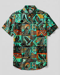 WOLF RAVEN TRIBAL WILDERNESS PATCHWORK BUTTON-DOWN COLLAR SHIRT  - TLTW0909264