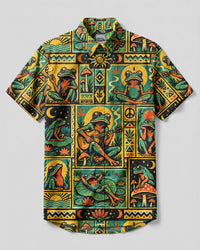 PSYCHEDELIC NATURE FROG RETRO MOSAIC BUTTON-DOWN COLLAR SHIRT - TLHG1409263
