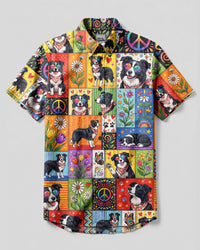 GROOVY BORDER COLLIE DOG FLORAL PATCHWORK BUTTON-DOWN COLLAR SHIRT - TYLN2808262