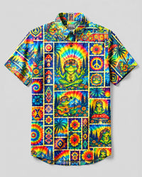 GROOVY FROG PATCHWORK BUTTON-DOWN COLLAR SHIRT - YHLN2309261