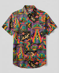 FUNNY COW RAINBOW UFO PATCHWORK BUTTON-DOWN COLLAR SHIRT - TLTW1609263