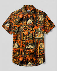 HIPPIE ADVENTURE PATCHWORK HALLOWEEN  BUTTON-DOWN COLLAR SHIRT  - TLTW0809262