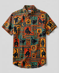 BOHO CAT FUNNY PATCHWORK BUTTON-DOWN COLLAR SHIRT - TLTW1509266