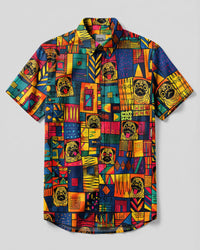 COLORFUL PUG DOG MOSAIC BUTTON-DOWN COLLAR SHIRT - TLNO2208261