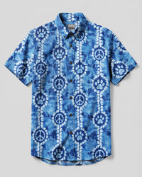 INDIGO SHIBORI PAW PRINT PEACE SIGN BUTTON-DOWN COLLAR SHIRT - TLNO3107262