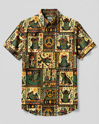 RETRO FROG FOLK ART MOSAIC BUTTON-DOWN COLLAR SHIRT - TLNO1209263