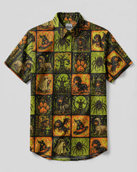 SPOOKY DACHSHUND DOG HALLOWEEN PATCHWORK BUTTON-DOWN COLLAR SHIRT - TLNO3007266