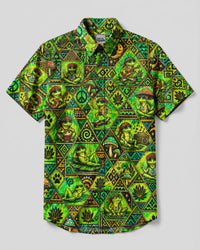 TRIBAL FROG DIAMOND PATCHWORK BUTTON-DOWN COLLAR SHIRT  - TLNO1510261