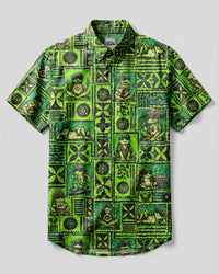 TRIBAL HIPPIE FROG PATCHWORK BUTTON-DOWN COLLAR SHIRT - TLNT1109266