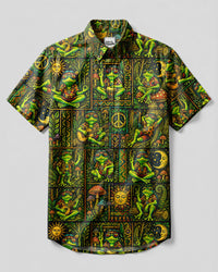 TRIPPY FROG FOREST PATCHWORK BUTTON-DOWN COLLAR SHIRT - TLNT2008267