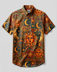 CELESTIAL SUN AND MOON MOSAIC BUTTON-DOWN COLLAR SHIRT - TLNT1209261